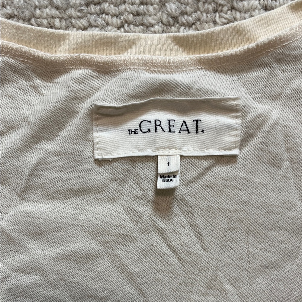 THE GREAT. Cream V-Neck Short Sleeve Tee